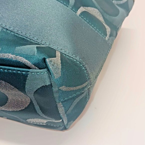 COACH F20429 Signature Stripe Metallic Turquoise Tote Shoulder Bag Purse EUC - Picture 9 of 14